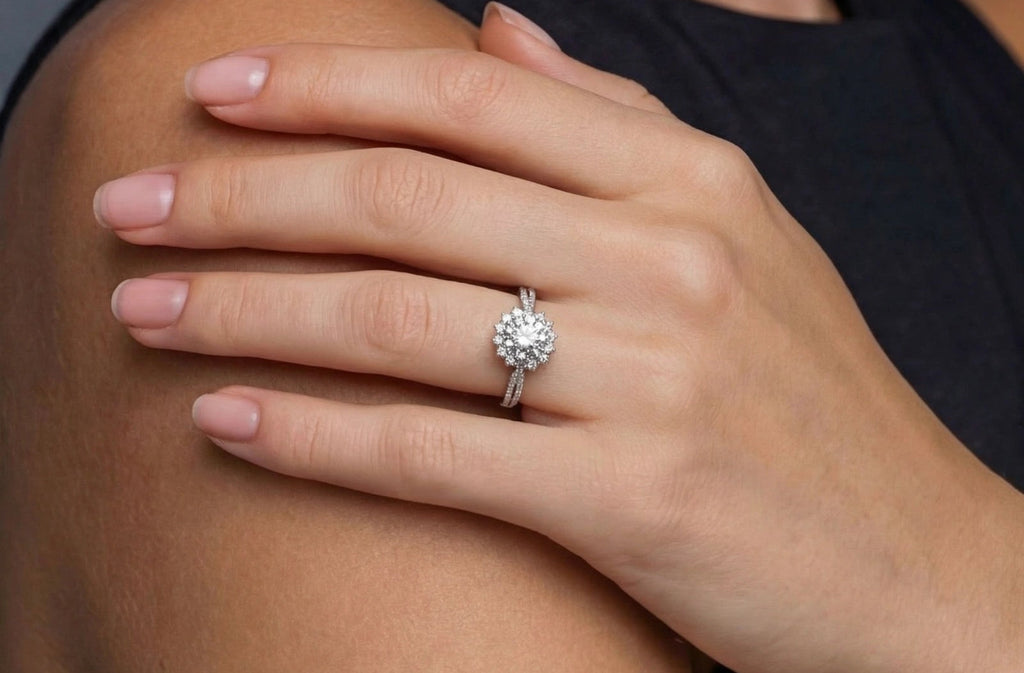 Stellar Halo  Moissanite Ring